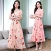 Short-sleeved Printed Ice Silk Dress Temperament 2026 Summer Women's Clothing New Fashion and Thin Floral Medium and Long Dress Age Reduction