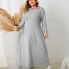 Hooded Casual Long Dress for Women Long Sleeve V-neck Tie Neck High Waist Maxi Dress Loose Vacation Breathable Lightweight Comfortable Plus Dress