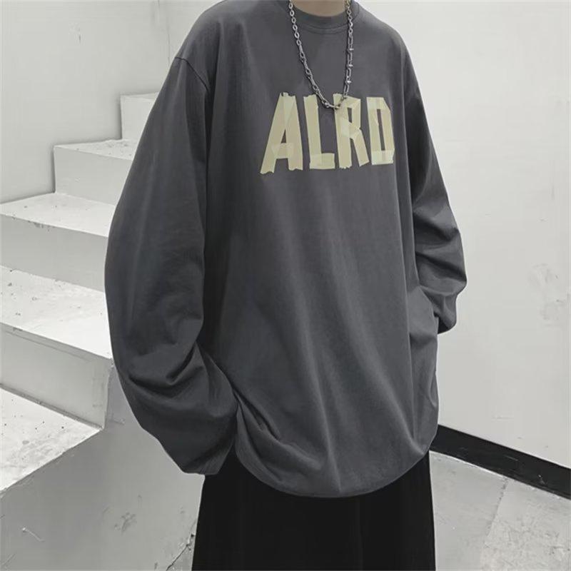 

Мужские футболки с длинным рукавом с буквенным графическим принтом, модные брендовые футболки для мужчин, мужская одежда, повседневная футболка, мужская летняя корейская ретро футболка XL темно-серого