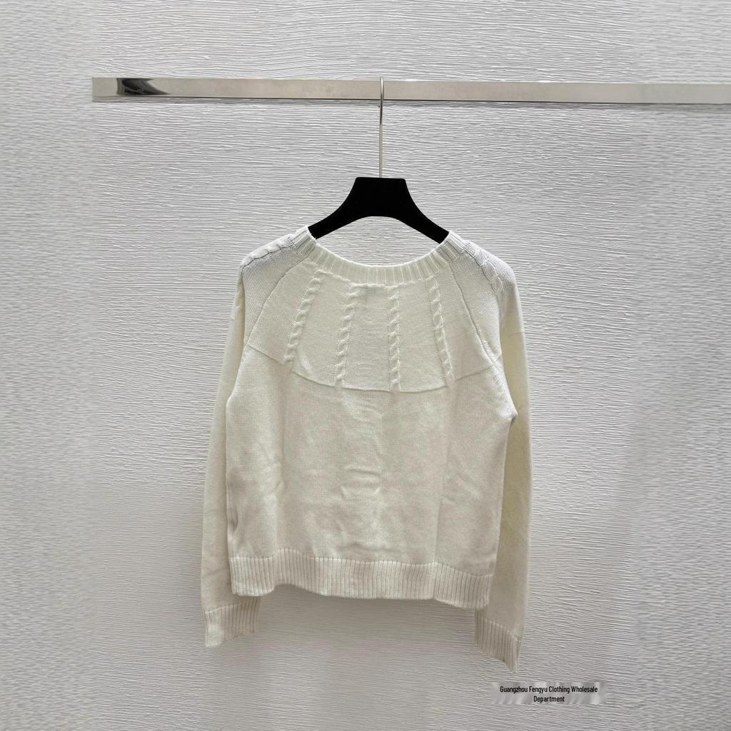 Eleganter Frühherbst Bestickter Knopfleisten Rundhals Langarm Strick-Cardigan