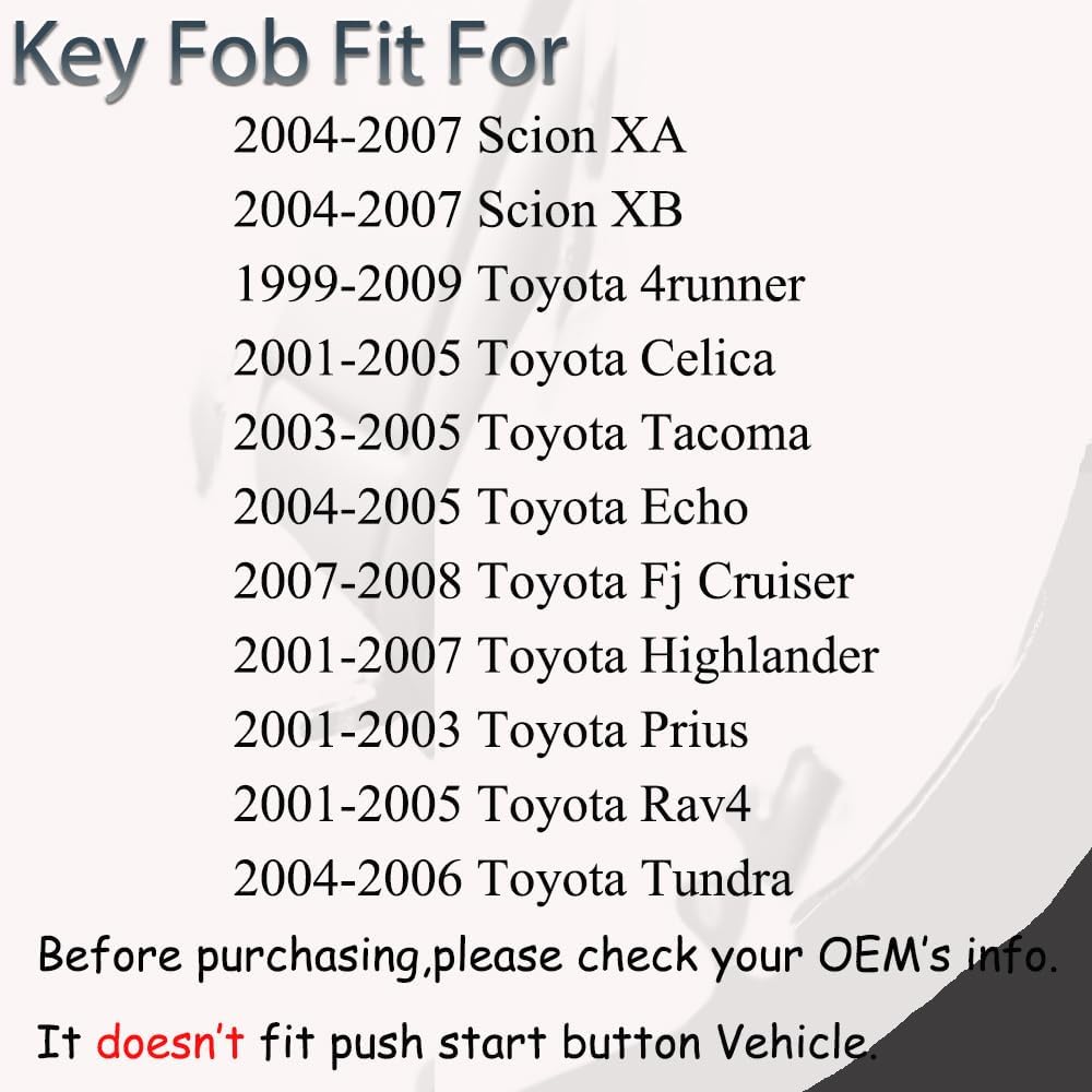Key Fob Keyless Entry Fits for Toyota Highlander Tundra RAV4 Tacoma Scion XA XB 2001 2002 2003 2004 2005 2006 2007 Remote Control Replacement