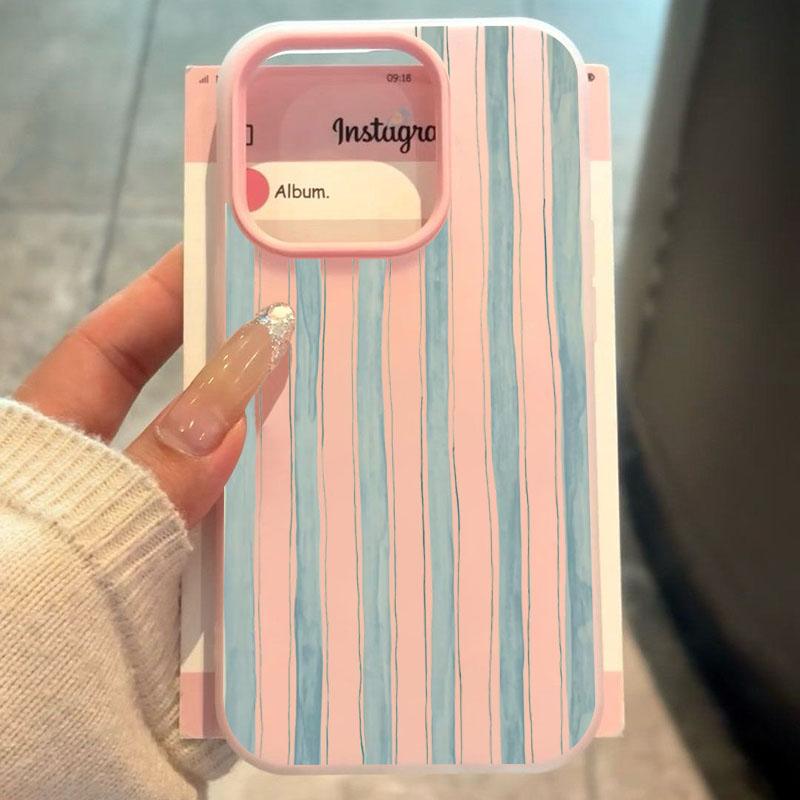 Fresh Blue Striped Phone Case for iPhone 17 16 15 14 13 12 11 Pro Max XS X 7 8 Plus SE 2022 16E 2 In1 Creative Design Back Cover
