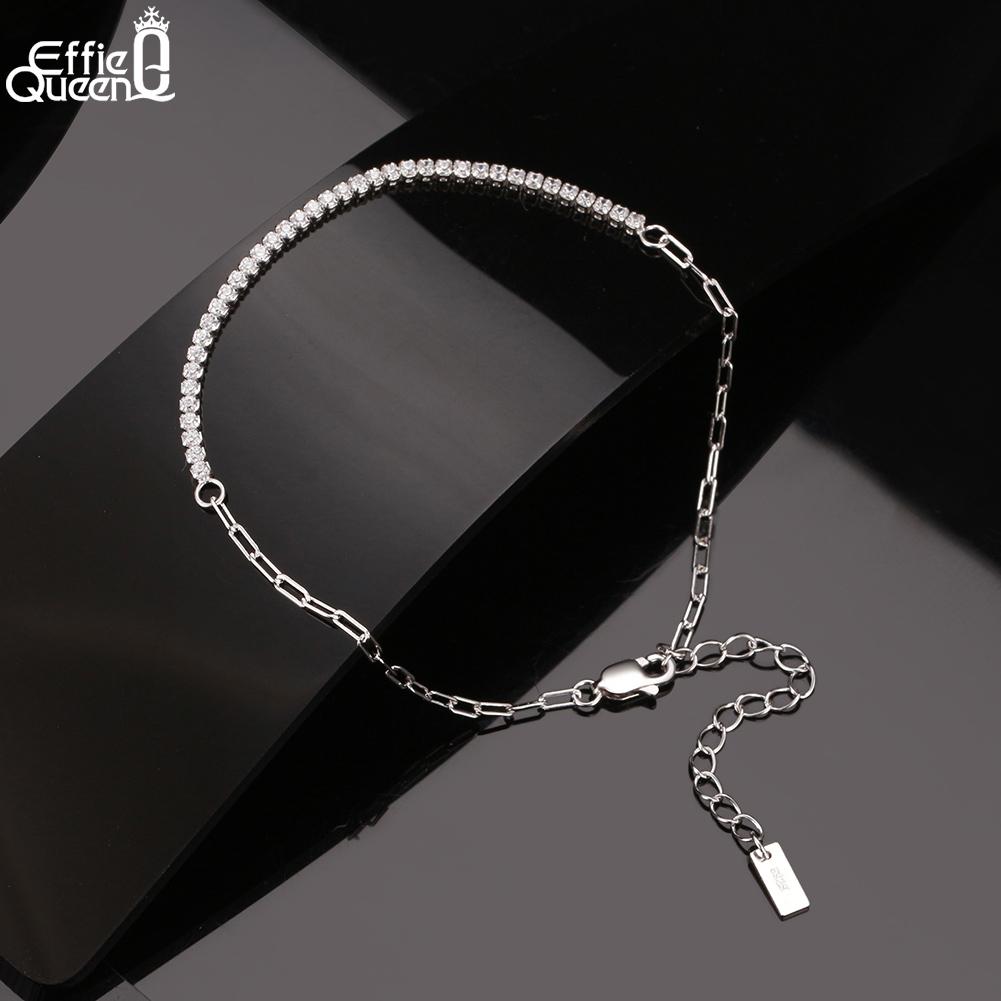 EFFIE QUEEN 925 Sterling Silver Shiny Tennis Chain Bracelet Tennis Bracelet Dainty Paperclip Zirconia Bracelet Everyday SB141