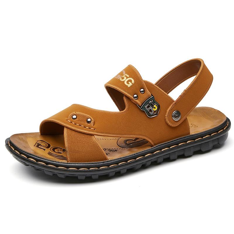 

New summer 2025 men s beach shoes cover feet non-slip two wear outdoor sandals men s casual half-drag factory direct sales 44 коричневый