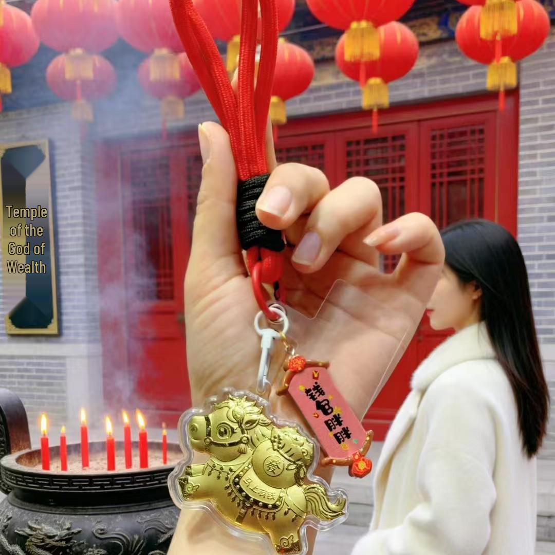 Year of the Horse Golden Wealth Keychain & Phone Pendant: Fortune & Prosperity Gift for Business Events & Safe Travels Gold Included