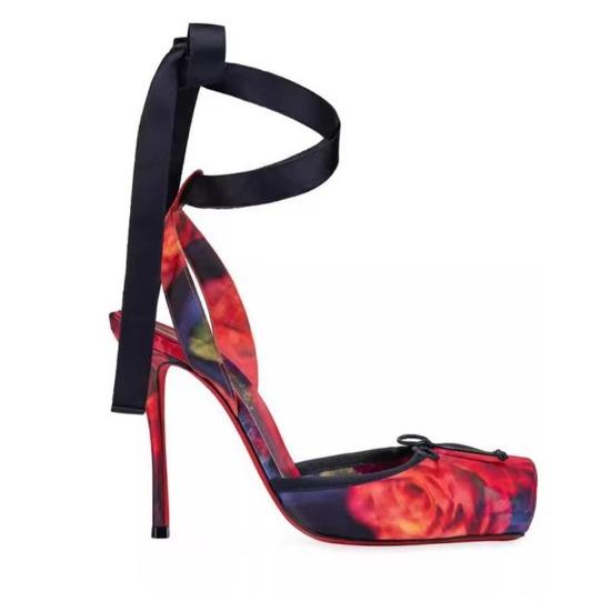 Women Summer High Heeled Shoes for Woman's Square Toe Thin Heels Butterfly-Knot Pumps Sexy Ladies Ankle Strap Wedding Shoes