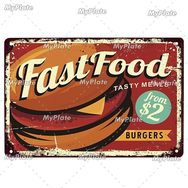 [MyPlate] Hamburger Metal Sign Plaque Metal Vintage Tin Sign Wall Decor For Club Man Cave Bar Decoration Tin Plate