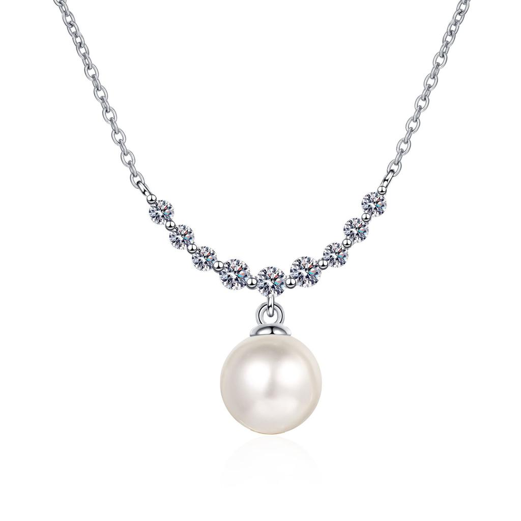 925 Sterling Silver Clavicle Chain Women 'S 8mm Freshwater Pearl Mozang Stone Necklace