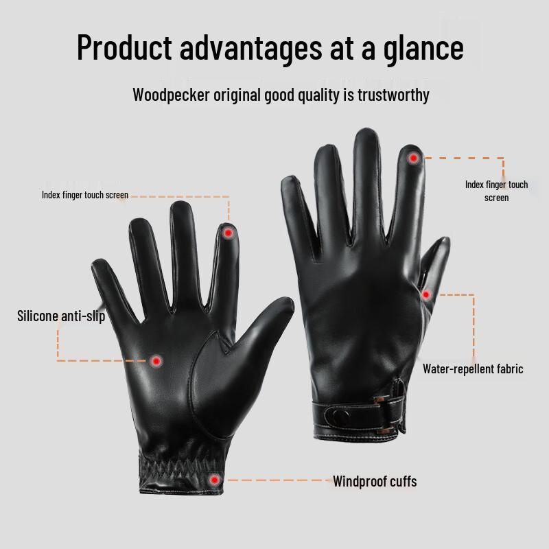 Woodpecker Men's Winter Leather Touchscreen Gloves
