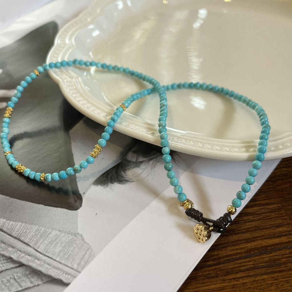 Colier cu mărgele de turcoaz Yuan You de înaltă calitate: Lanț de claviculă pentru femei, care nu se decolorează, cu temperament-personalitate