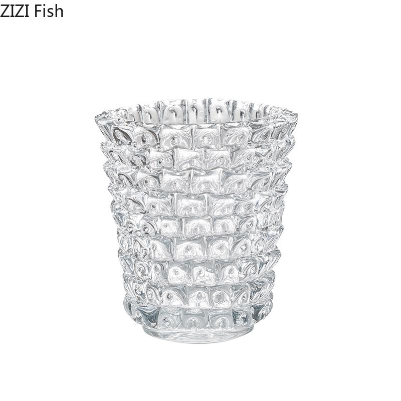 Transparent Wrinkle Glass Vase Desk Decoration Flower Arrangement Hydroponics Flower Pots Floral Vases Room Aesthetic Decor