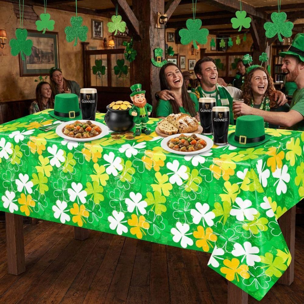 Creative 137x274cm St. Patrick's Day Tablecloth Shamrock Rectangle Shape Table Mat Green Plastics Table Cover Irish Holiday