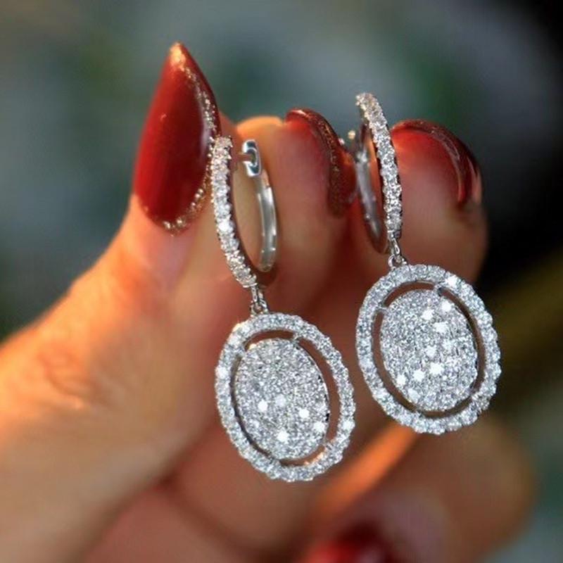 Cao Shi Elegant Rhodium-Plated Oval Drop Earrings for Women - Exquisite Wedding Bridal Style