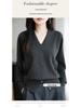 Women's Coffee Velvet V-Neck Knit Sweater – Autumn/Winter Korean Style Pullover Top