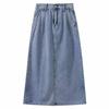 2021 High-Waisted Retro A-Line Denim Midi Skirt: HyunA Style Slimming Slit Summer Edition