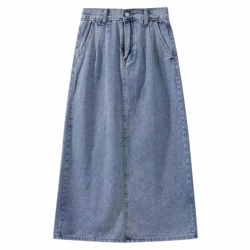 2021 High-Waisted Retro A-Line Denim Midi Skirt: HyunA Style Slimming Slit Summer Edition
