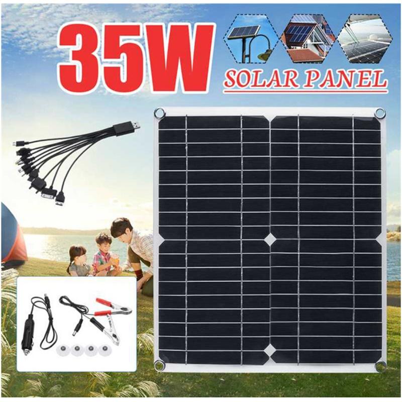 

Solar Panel Charger Dual USB with Controller 35W Flexible Solar Panel Outdoor Camping Mobile Phone Car чёрный