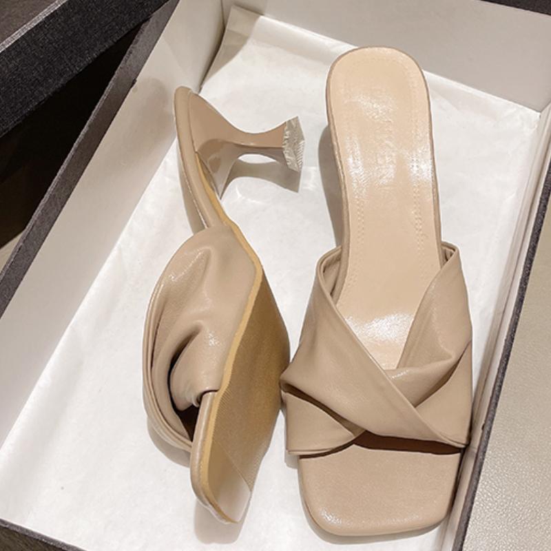 Mode Einfache Damen Hausschuhe Tau Füße Hohe Absätze Einfarbig Bequeme Lässige HausschuheMode Hausschuhe 2024