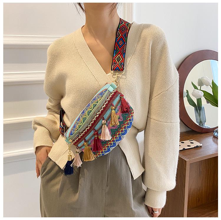Ethnic Lace Women's Tassel Chest Bag - 2026 Summer Single Shoulder Fashion Bag