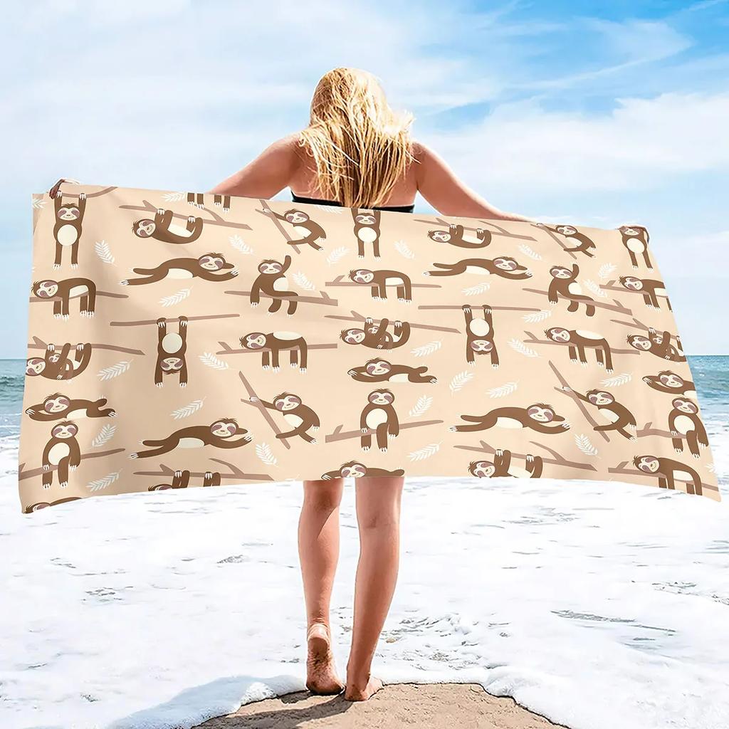 Schattige Luiaard Vakantie Buiten Strandlaken Microvezel Zacht Groot Douchelakens Multifunctioneel Zeer Absorberend voor Badkamer, Zwembad