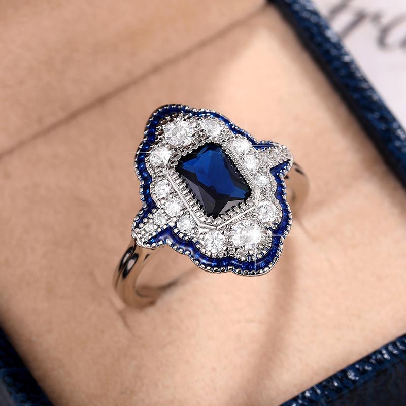 Gorgeous Navy Blue Cubic Zirconia Women Ring Wedding Engagement Accessories Series Gold Color/Silver Color Luxury Jewelry