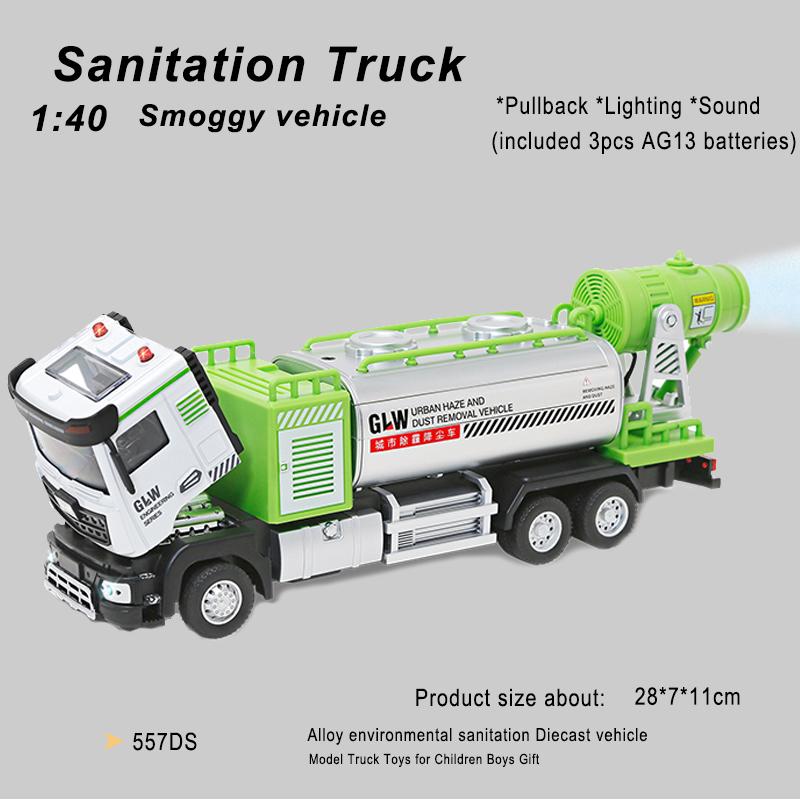 

1:40 Міська Сміттєва Машина Модель Симуляція Лита Водовоз Санітарна Машина Звук і Світло Іграшки для Дітей Подарунок