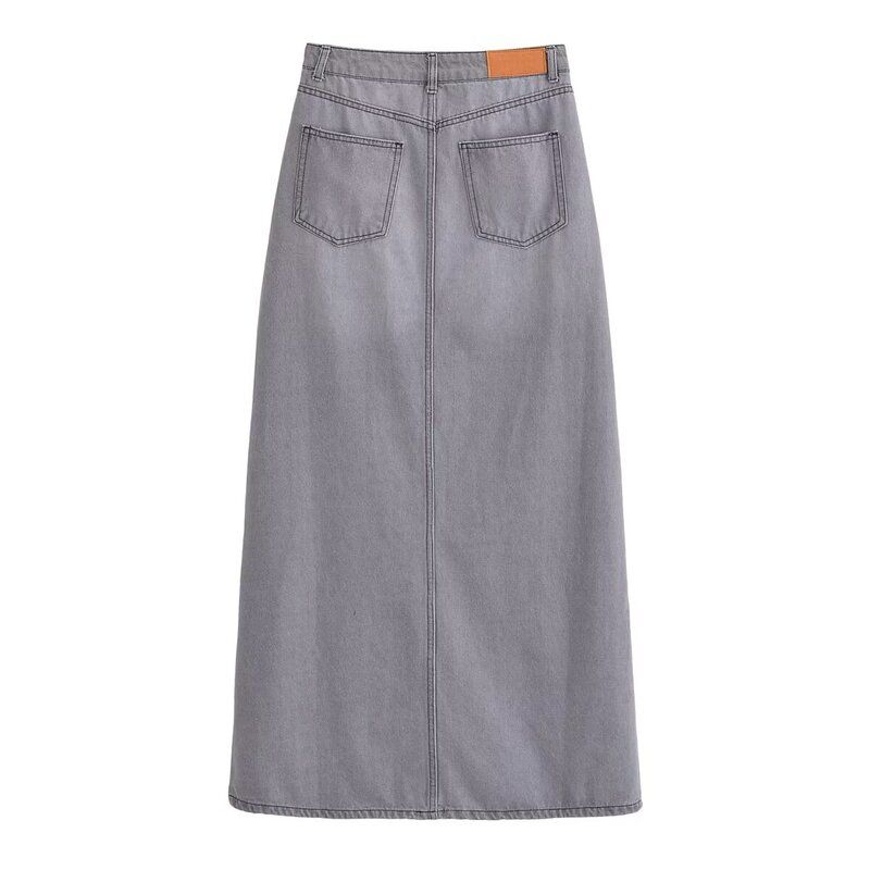 Fashion Style 2024 Summer New Arrival Women's Easiest for Match High Waist Slit Design Midi Skirt Denim Skirt 6147069