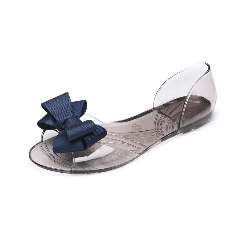 Fashion Women's Shoes No Heel Bow Footwear Transparent Jelly Summer 2024 Beach Sandals for Woman Outdoor Crystal Flat Rubber Trend H Vip