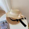 Versatile Burr Straw Hat Women'S Summer Flat Top Travel Sun Hat Small Fresh Bow Sunshade Beach Hat