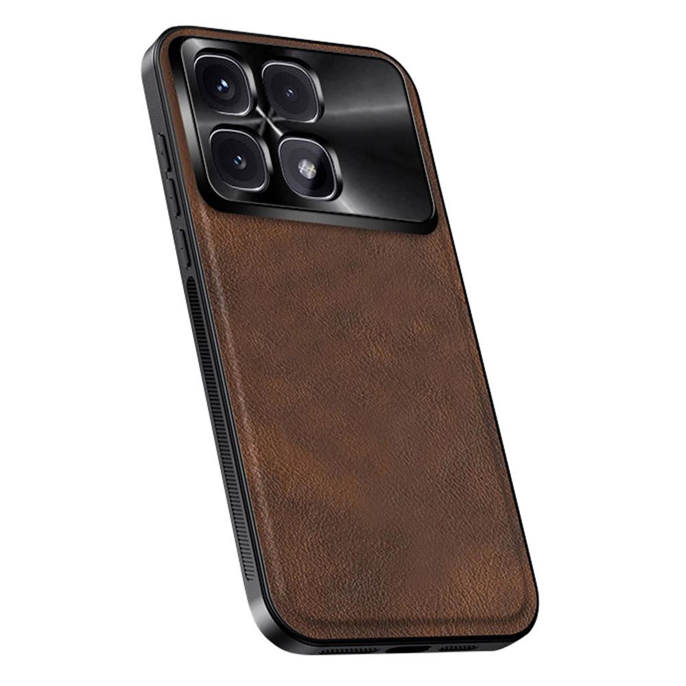

For Xiaomi Redmi K70 Ultra Case PU+TPU+PC Phone Back Cover with Metal Lens Frame Brown