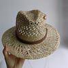 S European And American Style Pin Design Straw Hat Female Hollow Letter Sun Hat Fashion Metal Chain Sunshade Hat