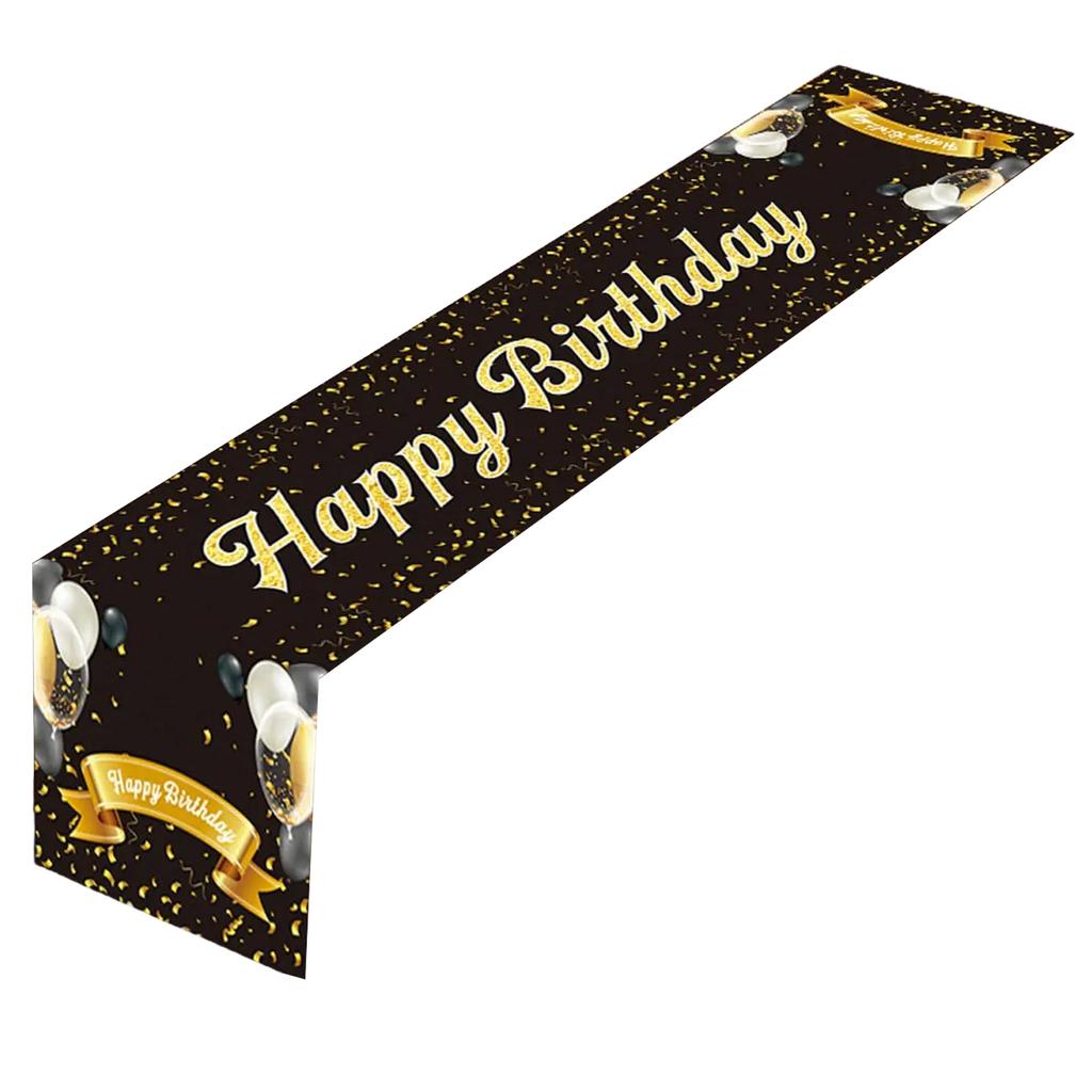 Premium Birthday Table Runner In Black Gold Enhances Party Decors 180x35cm Table Cover Decoration Easy To Clean