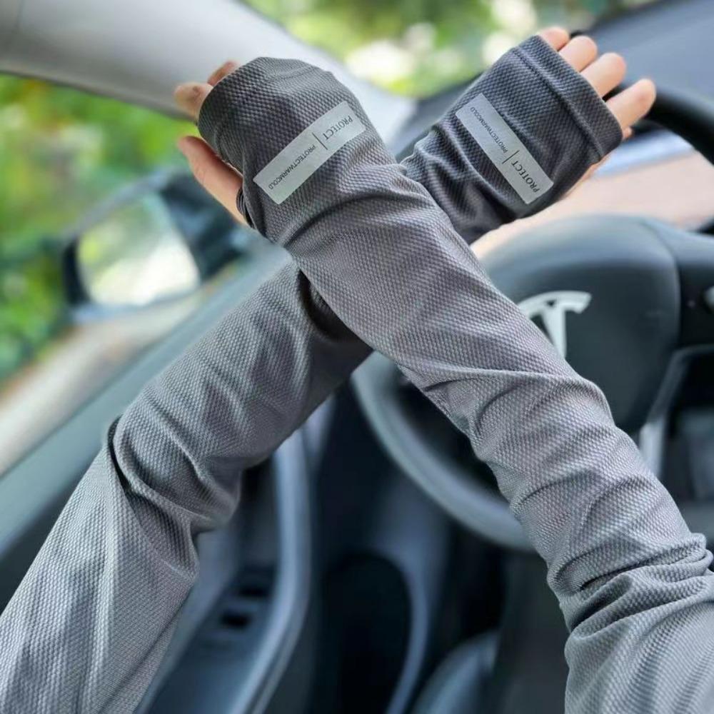 

Summer High Elastic Ice Silk Fingerless Arm Sleeves Cooling for Cycling Hiking сірий колір