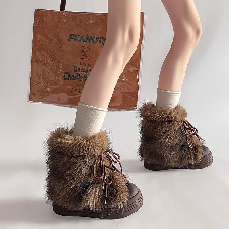 Comfortable, lightweight and warm, thick-soled inner height-increasing leather fur snow boots for women's 2025 autumn and winter new piled and thicken