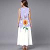 Plus Size Sleeveless Round Neck Dress Retro Tiny Floral Print Flowy Midi Dress