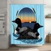 Blue Shower Curtain with Wildlife Print: A Peacock Pair Swimming in Water at Sunset Perfect for Your Bathroom Decor