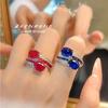 Vintage French Style Open Ring Red Corundum High Carbon Blue Spinel Women Jewelry