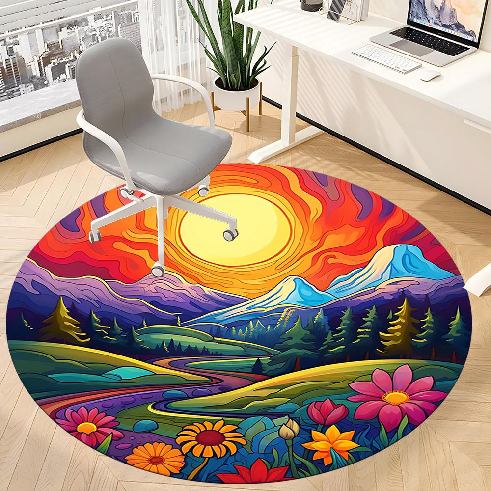 1pc Sunset Mountains Chair Carpet for Office, Non-slip, Soft and Durable Office Rug for  Decoration, Perfect for Office Yy251229155