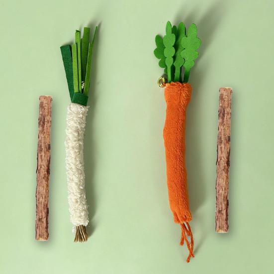 Simulated Vegetable Cat Teething Toy with Bell Carrot Scallion Celery Silvervine Chew Stick Dental Health Teeth Cleaning Interactive Boredom Toy