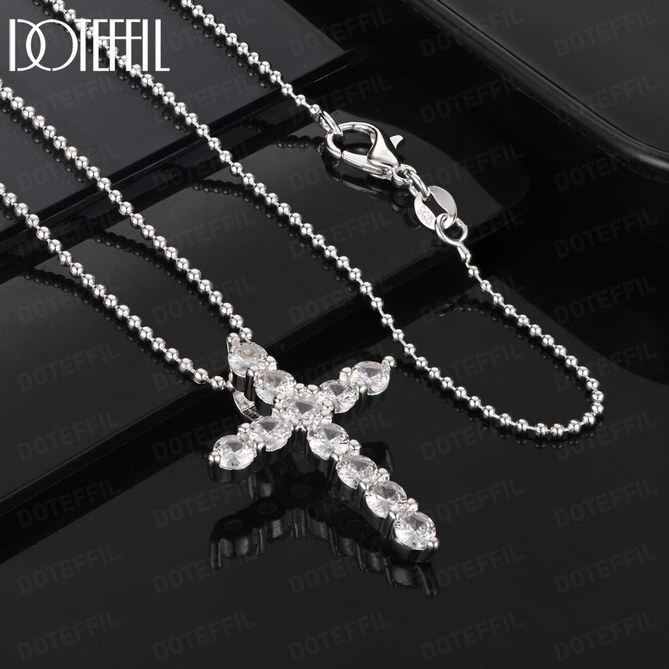 925 Sterling Silver Cross AAA Zircon Pendant Necklace Fashion Jewelry