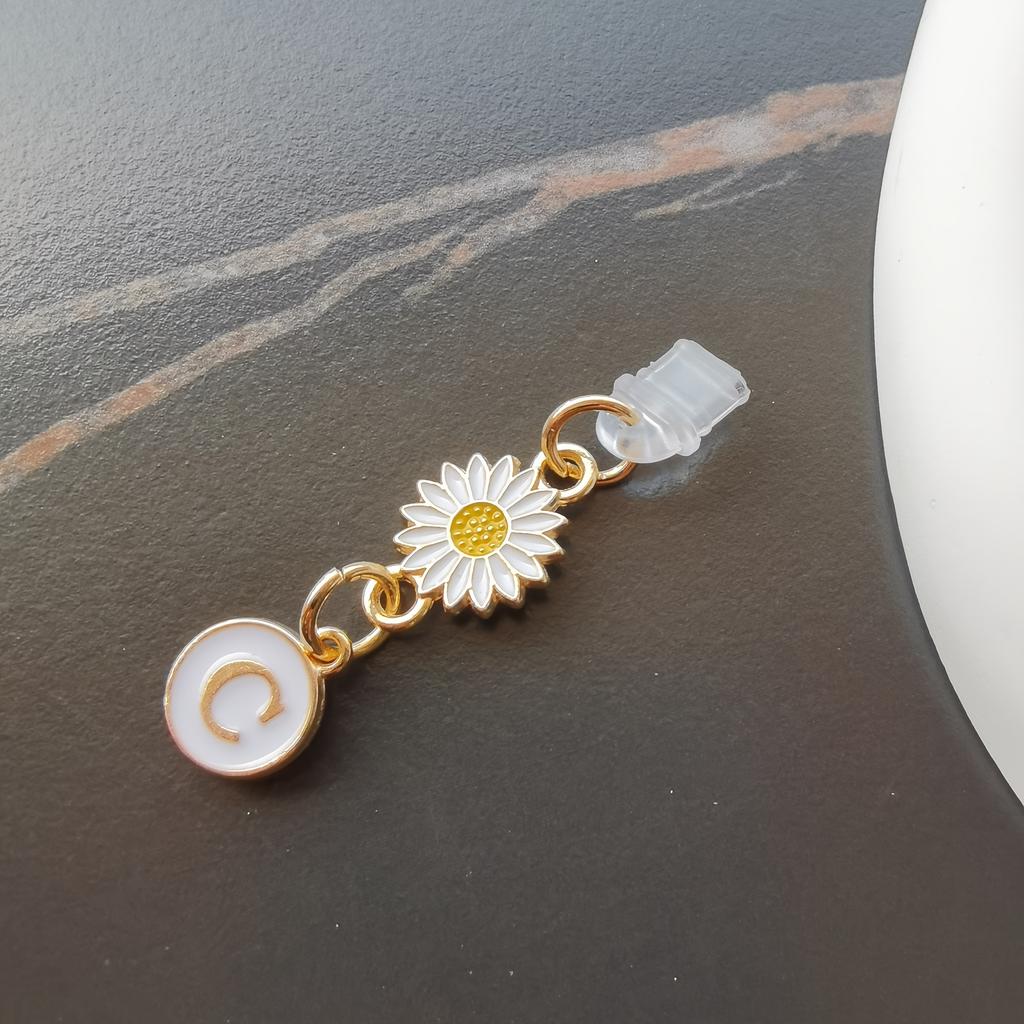 1 szt. Kreatywny stokrotka/słonecznik litera zatyczka przeciwkurzowa do telefonu komórkowego/europejskie i amerykańskie 26 wielkich liter A-Z zawieszka do telefonu komórkowego