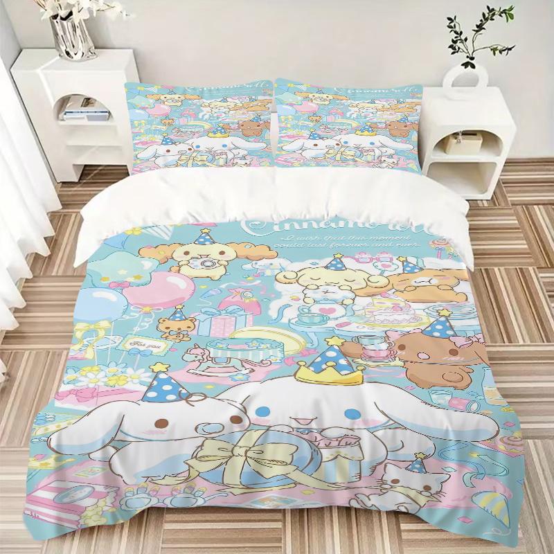 3pcs Cinnamoroll's Sweet Celebration Bedding Set Includes 1 Quilt Cover and 2 Pillowcases, Comfortable Bedding with Stylish Design for Bedroom S008