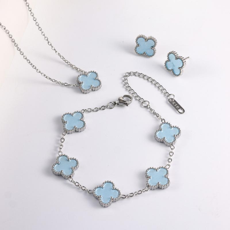 Kleeblatt Dreiteiliges Set 13mm Farbecht Luxuriöses Halsketten-Armband- und Ohrring-Set