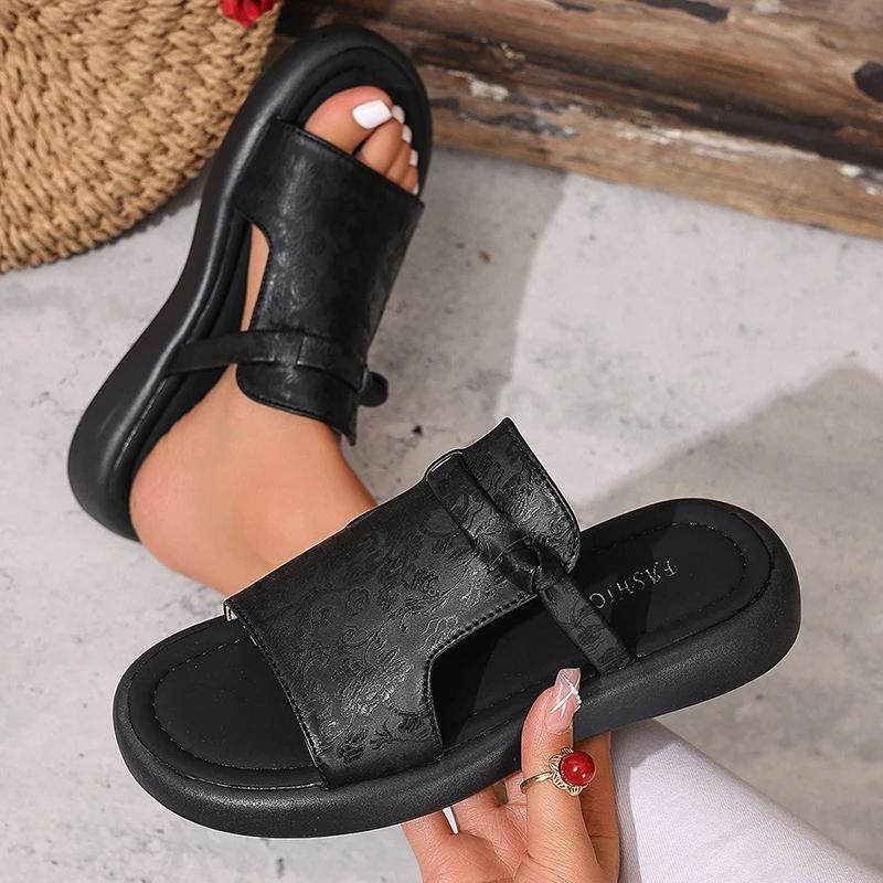 

Fashion Ethnic Army Green Satin Wedges Sandals Women Floral Embroider Low Heel Slippers Woman Summer Soft Sole Non Slip Beach Shoes 35 чорний