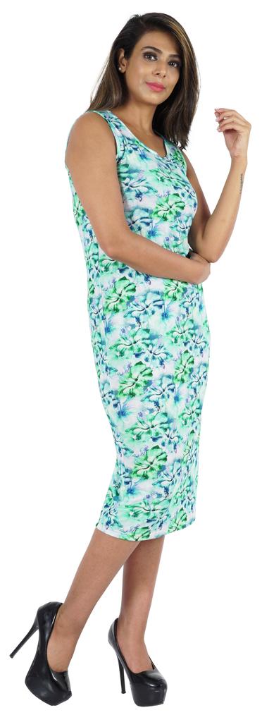 Bimba Printed Bodycon Midi Dress For Women Casual Sleeveless Viscose Jersey