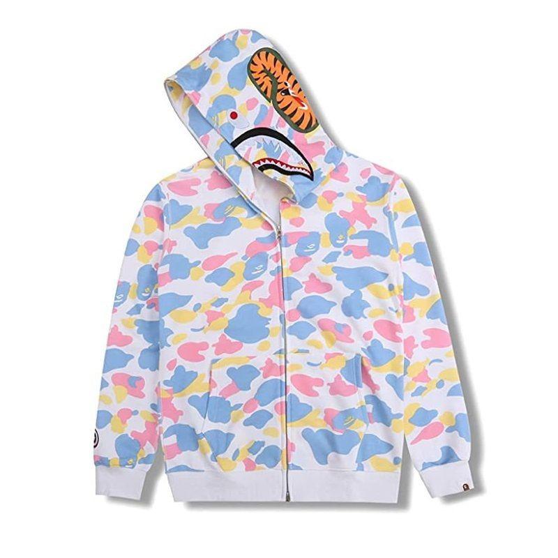 Women Bape Men Zip Up Jacket Shark Printing Hoodie Streetwear Fashion
