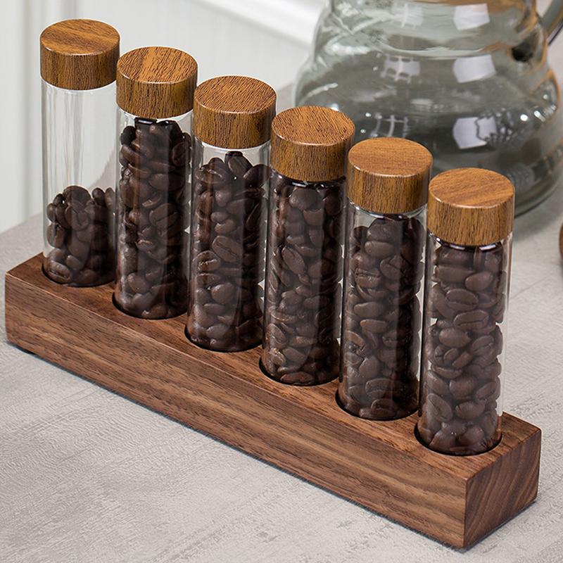 Coffee Beans Storage Container Tube Glass Display 6/12 Tubes Single Dose Coffee Accessories With Wooden Stand