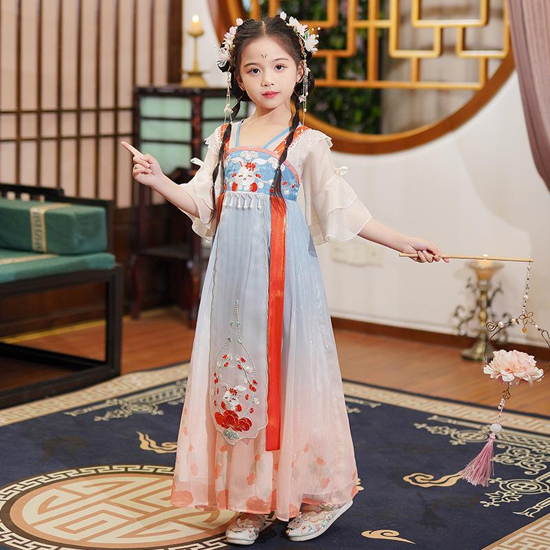 

Древний костюм ханьфу для девочек, детское платье для маленьких девочек в китайском стиле, платье Тан, юбка принцессы, национальный костюм, детский XXXL шампанского