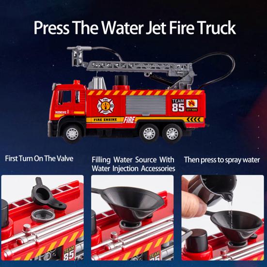 Simulation Fire Truck Strong Pull Back Sound Light Spray Function Inertia Drive-Forward Interactive Drive Toys Realistic Alloy Car Model Vehicle