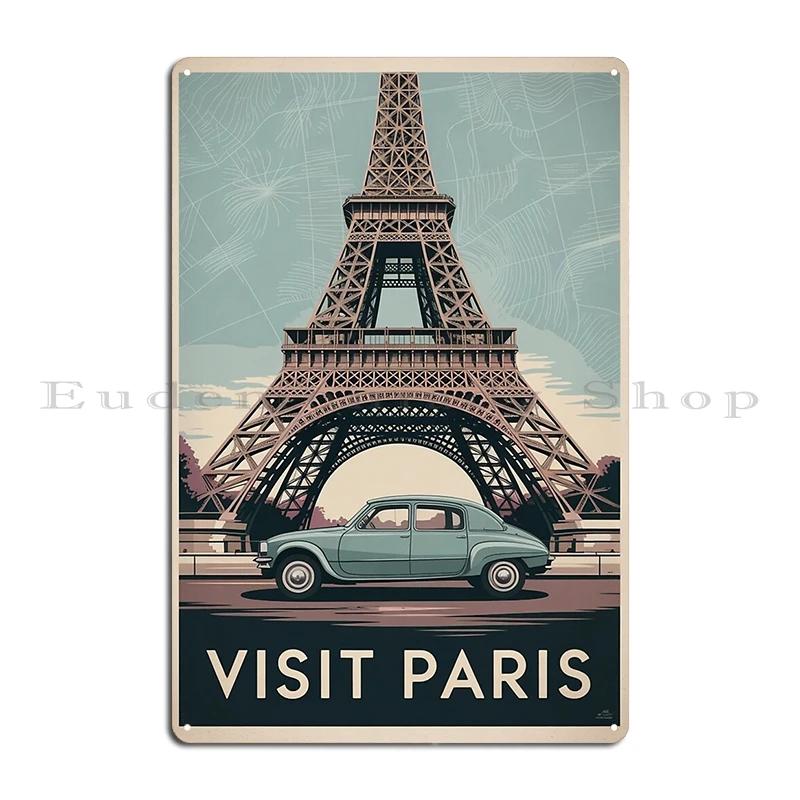 Retro Vintage Paris Poster with Eiffel Tower Parisian Elegance Metal Plaque Club Wall Decor Pub Designing Tin Sign Poster